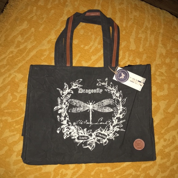 Le Papillon-Dragonfly tote-vintage dark gray white dragonfly, print NWT LAST 1!! - Picture 3 of 10